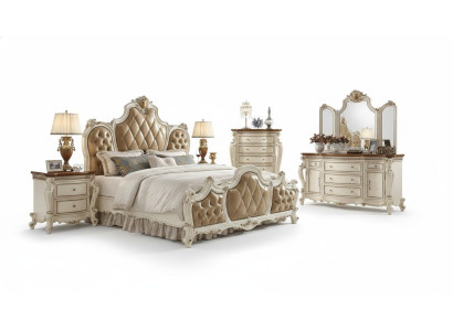 Classique Lit Lit double Lit de design 2x Tables de chevet Lits en bois nouveau