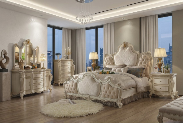 Lit 2x Table de chevet 3 pièces Ensemble de chambre Luxe Lits Chesterfield