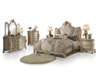 Lit 2x Table de chevet 3 pièces Ensemble de chambre Luxe Lits Chesterfield