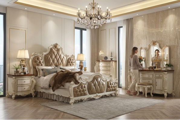 Luxueux lits Chesterfield en cuir, lit de palais royal, lit double d'hôtel.