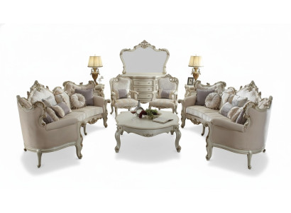 Canapé de salon quatre places en demi-cercle en textile de style baroque rococo de luxe