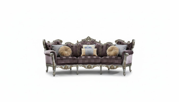 Canapé de salon classique à quatre places en textile style rococo baroque de luxe.
