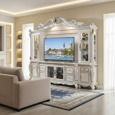 Télévision Mur Classique Unité murale Véritable Artisanat Bois Vitrine Décorative Étagère