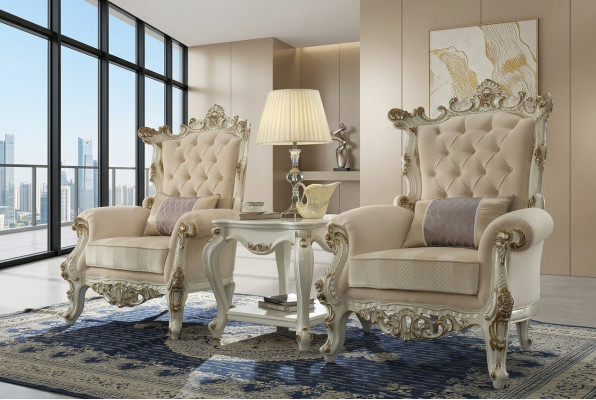 Fauteuil royal du trône Rembourrage 1 place Style antique Chaises Beige Bois Baroque