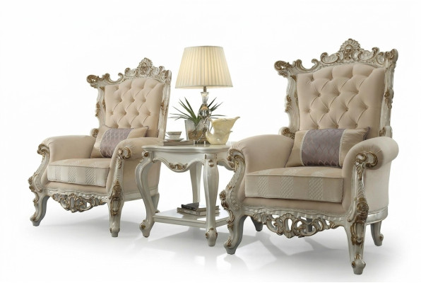 Fauteuil royal du trône Rembourrage 1 place Style antique Chaises Beige Bois Baroque