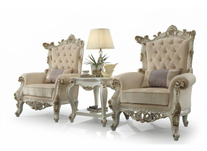 Fauteuil royal du trône Rembourrage 1 place Style antique Chaises Beige Bois Baroque