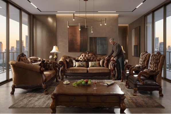 Ensemble de canapés classiques 3+2+1 places Canapé en tissu Chesterfield