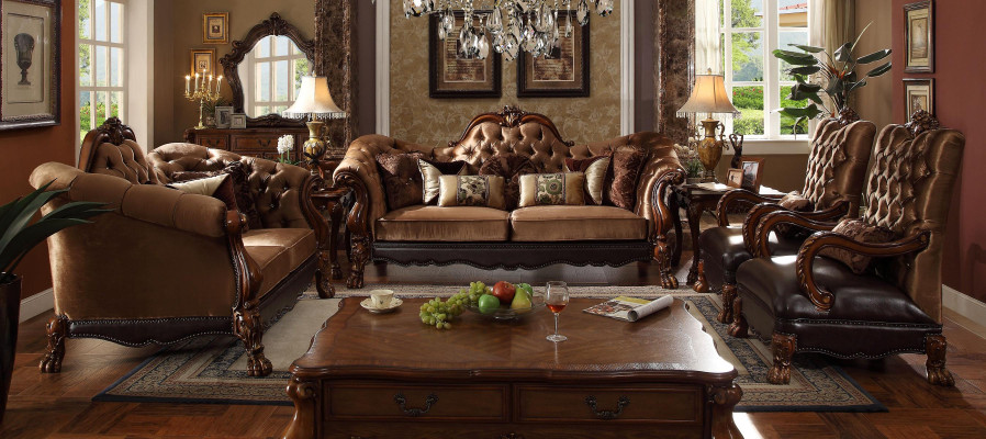 Ensemble complet Ensemble de canapé 3 2 1 1 place + Table basse en bois baroque