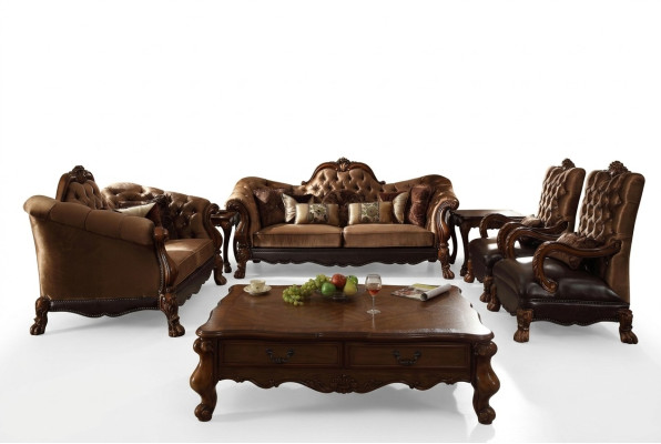 Ensemble complet Ensemble de canapé 3 2 1 1 place + Table basse en bois baroque