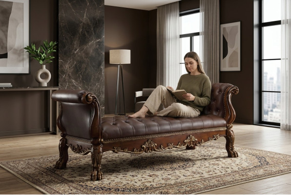 Chesterfield Chaise Longue Lounger Ottoman Canapé en cuir véritable Relax Chaise
