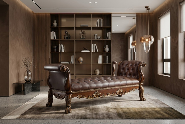 Chesterfield Chaise Longue Lounger Ottoman Canapé en cuir véritable Relax Chaise