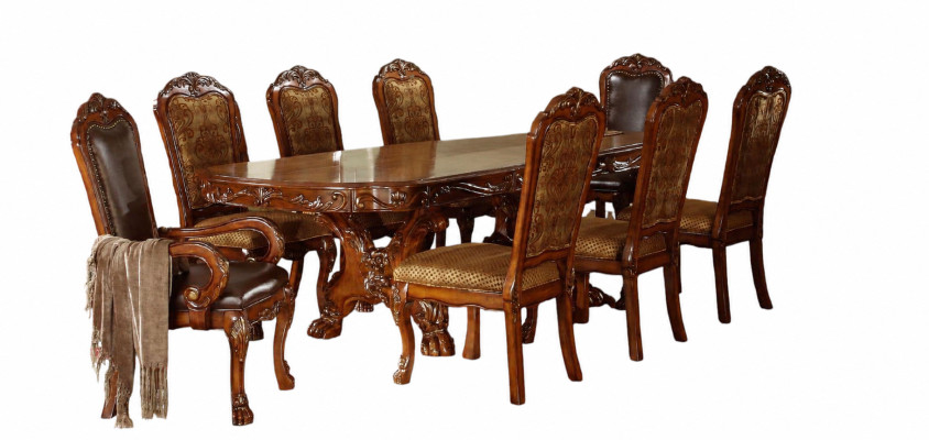 Table de salle à manger en bois classique avec ensemble de 6 chaises.