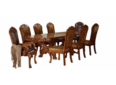 Table de salle à manger en bois classique avec ensemble de 6 chaises.