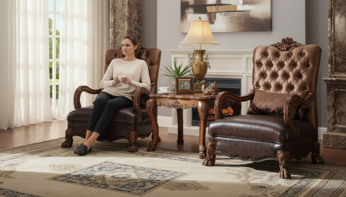 Fauteuil Chaise de designer Rembourrage Tissu de détente en cuir Lounge Chesterfield neuf
