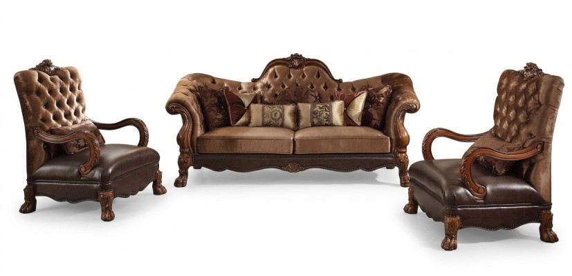 Canapé Chesterfield 2 places Luxe Tissu Design Textile Deux places Bois