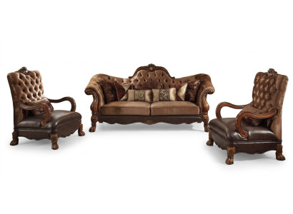 Canapé Chesterfield 2 places Luxe Tissu Design Textile Deux places Bois