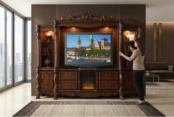 Unité murale Mur en bois Style baroque Étagère Classique Mobilier de salon