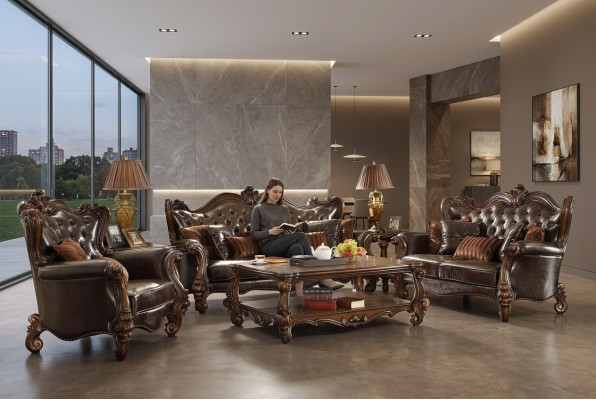 Suite de meubles rembourrés en bois sculpté - Ensemble de canapé 3+2 places