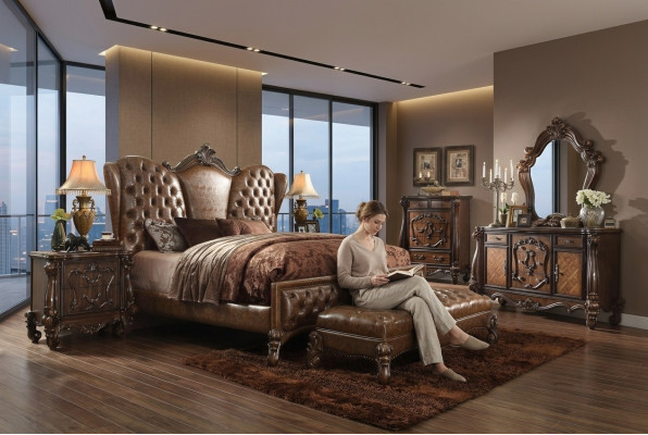Lit Chesterfield 2x tables de chevet 3pcs. Ensemble de meubles de style baroque rococo pour chambre à coucher
