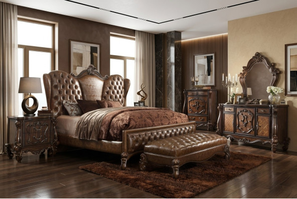 Lit Chesterfield 2x tables de chevet 3pcs. Ensemble de meubles de style baroque rococo pour chambre à coucher