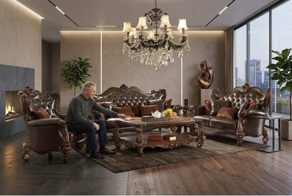 Ensemble de canapé Chesterfield de luxe 3+2+1 places + Table basse Mobilier Canapé