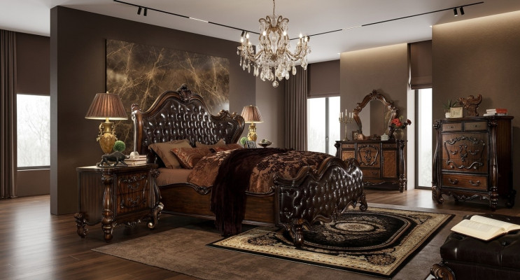 Ensemble de chambre de luxe de la classe Baroque Rococo Lit Décor Lit double Lits