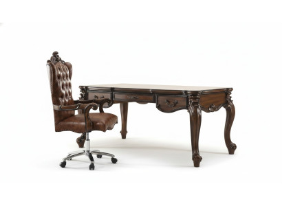 Fauteuil de direction Fauteuil à accoudoirs Classique Chaise de bureau Chaise pivotante en cuir et bois Baroque