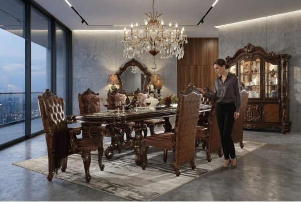 Salle à manger Ensemble Vitrine Table 8x Chaises Commode Miroir décoratif Style baroque