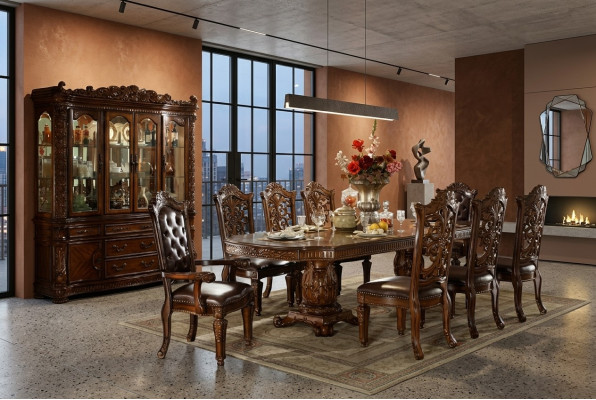 Salle à manger Ensemble complet Table Buffet 8x Chaises Vitrine Suite baroque
