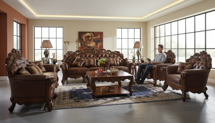 Canapé en cuir ensemble de canapés suite groupe de canapés canapé chesterfield baroque
