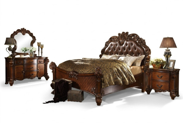 Ensemble de chambre classique Lit Table de chevet Commode Miroir Commode