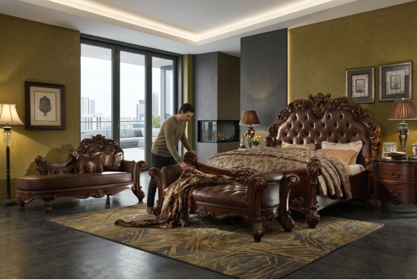 Chambre Lit en cuir Tables de chevet 5 pièces Ensemble complet Lits Bois