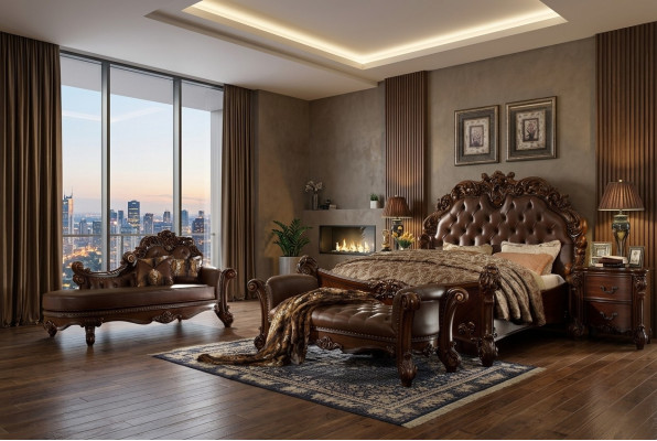 Chambre Lit en cuir Tables de chevet 5 pièces Ensemble complet Lits Bois
