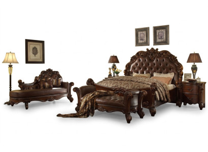 Chambre Lit en cuir Tables de chevet 5 pièces Ensemble complet Lits Bois