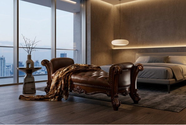 Siège Rembourré Tabouret Rembourré Tabouret en cuir Style en bois Designer Chesterfield