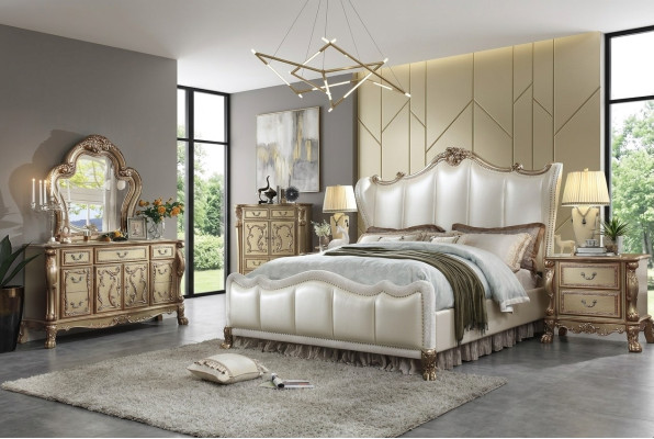 Ensemble de chambre royale Lit + 2 tables de chevet Lits en cuir Double Hôtel neuf