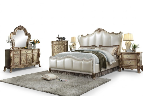 Ensemble de chambre royale Lit + 2 tables de chevet Lits en cuir Double Hôtel neuf