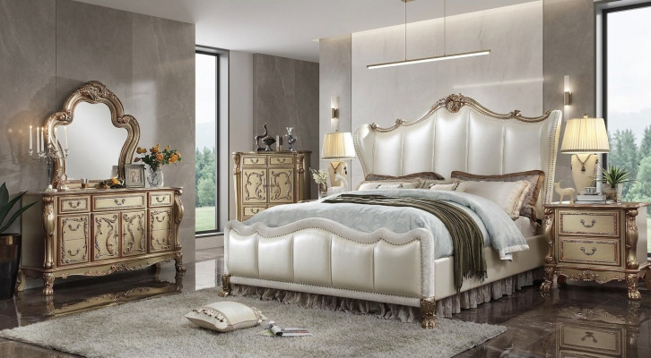 Chambre Tables de chevet Ensemble de lit 5pcs. Style Baroque Rococo Antique Lit en bois