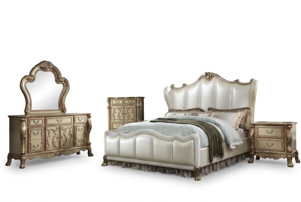 Chambre Tables de chevet Ensemble de lit 5pcs. Style Baroque Rococo Antique Lit en bois
