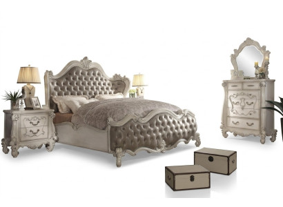 Ensemble de chambre classique composé de lit, table de chevet, commode, miroir 5 pièces.