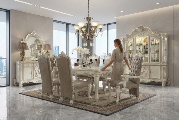 Ensemble salle à manger blanc suite design Table à manger Chaises Commode Miroir