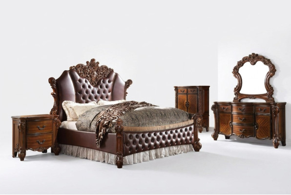 Lit 2x Tables de chevet 3 pièces. Ensemble de meubles de chambre à coucher baroque rococo 180x200