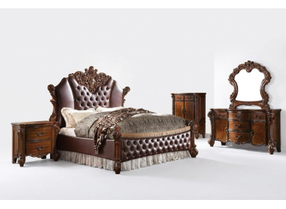 Lit 2x Tables de chevet 3 pièces. Ensemble de meubles de chambre à coucher baroque rococo 180x200