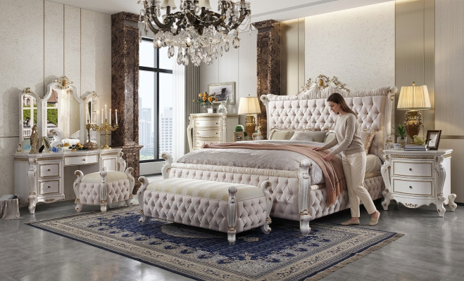 Ensemble de chambre classique Baroque Rococo Ensemble de lit Table de chevet Commode