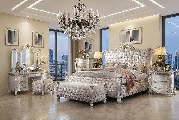 Ensemble de chambre classique Baroque Rococo Ensemble de lit Table de chevet Commode