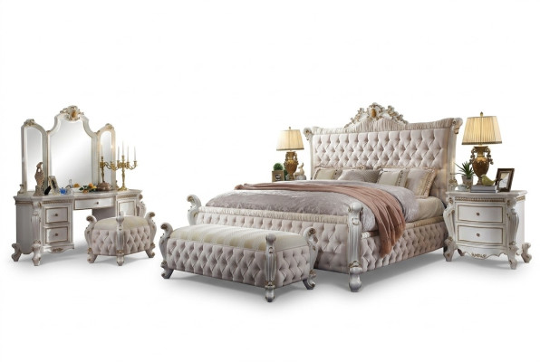 Ensemble de chambre classique Baroque Rococo Ensemble de lit Table de chevet Commode