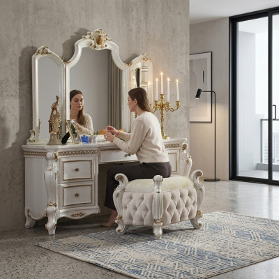 Meubles baroques sculptés Coiffeuse Tabouret Décoration Miroir Chambre