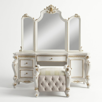 Meubles baroques sculptés Coiffeuse Tabouret Décoration Miroir Chambre