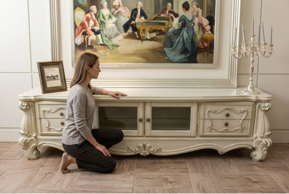 Buffet TV Lowboard Meuble TV Armoire Table Salon Bois Décoration Classique