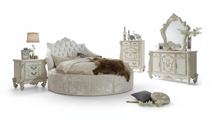 Lit rond en velours Chesterfield Luxe Rembourrage lits ronds en tissu textile hôtel